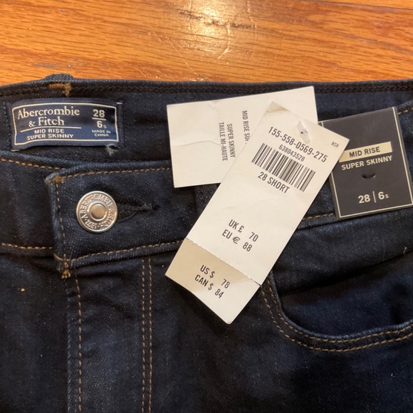 NWT Abercrombie & Fitch Dark Wash Mid Rise Super Skinny Jeans - Picture 8 of 10